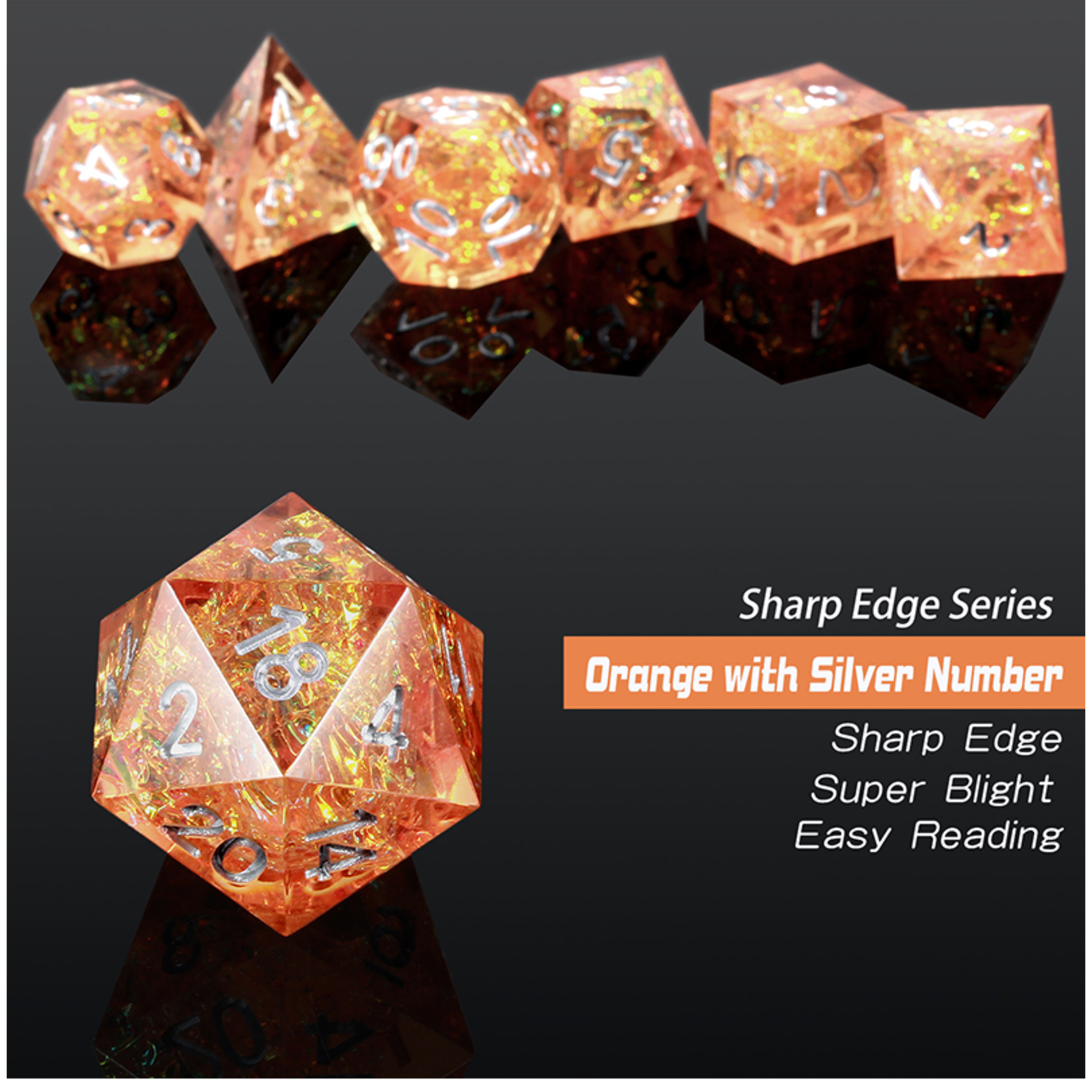 Dice Habit Dice: 7pc Sharp Edge Sandstorm - Orange & Silver