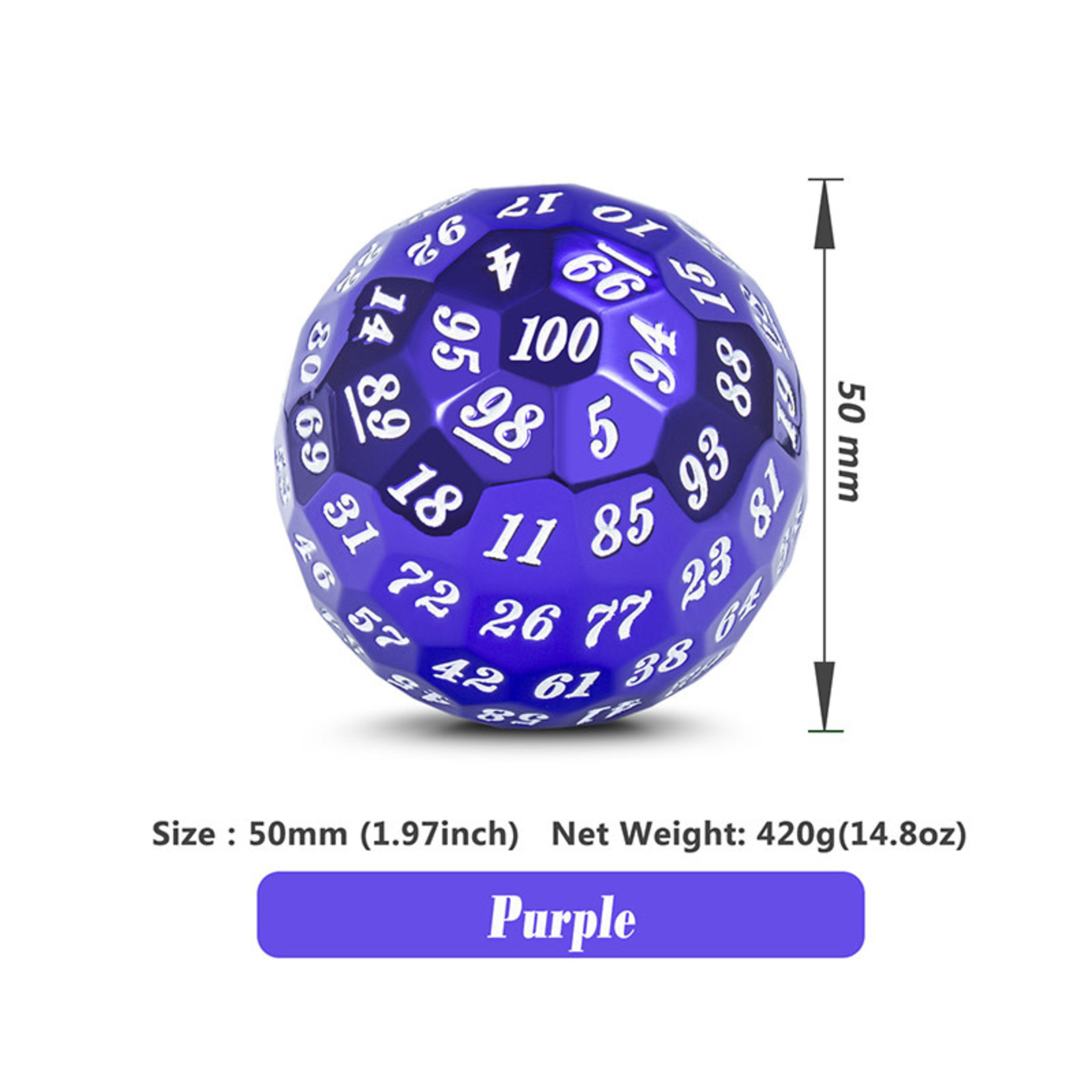 Dice Habit Dice: D100 Metal Metallic Purple