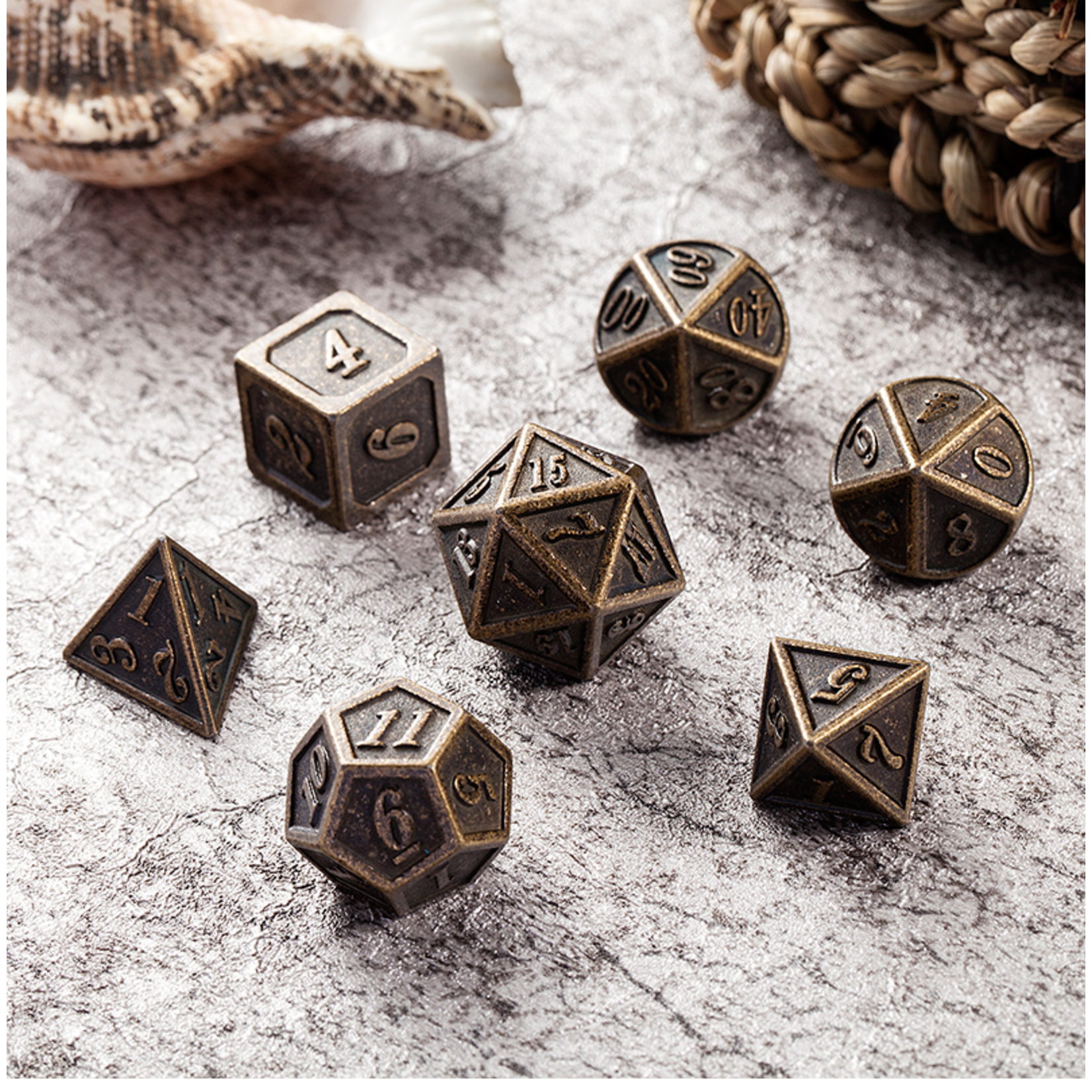 Dice Habit Dice: 7pc Metal & Enamel Bronze