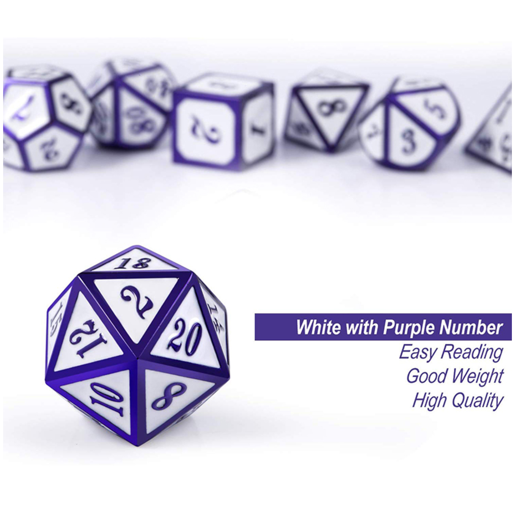 Dice Habit Dice: 7pc Metal & Enamel White & Purple