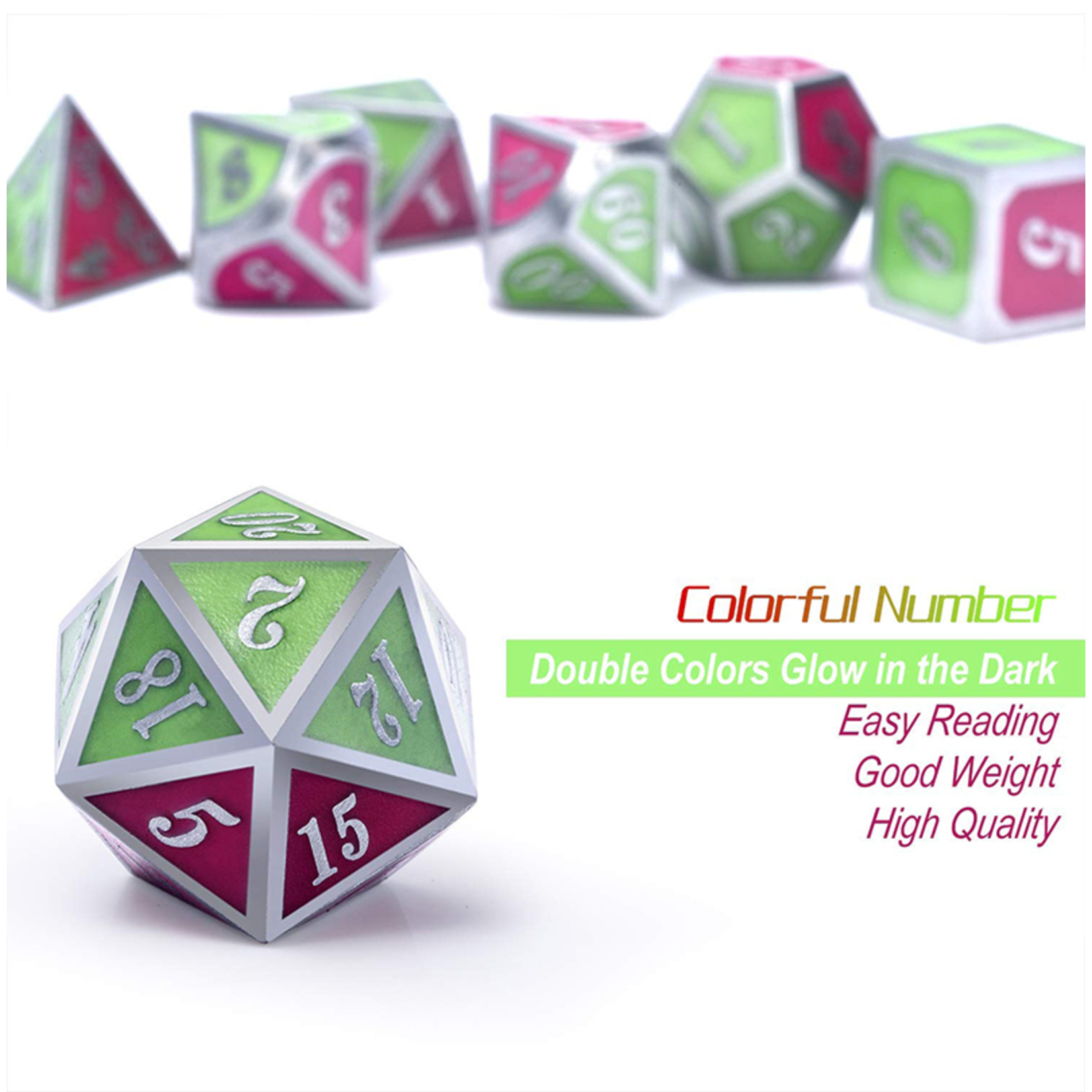 Dice Habit Dice: 7pc Metal & Enamel Watermelon Glow in the Dark