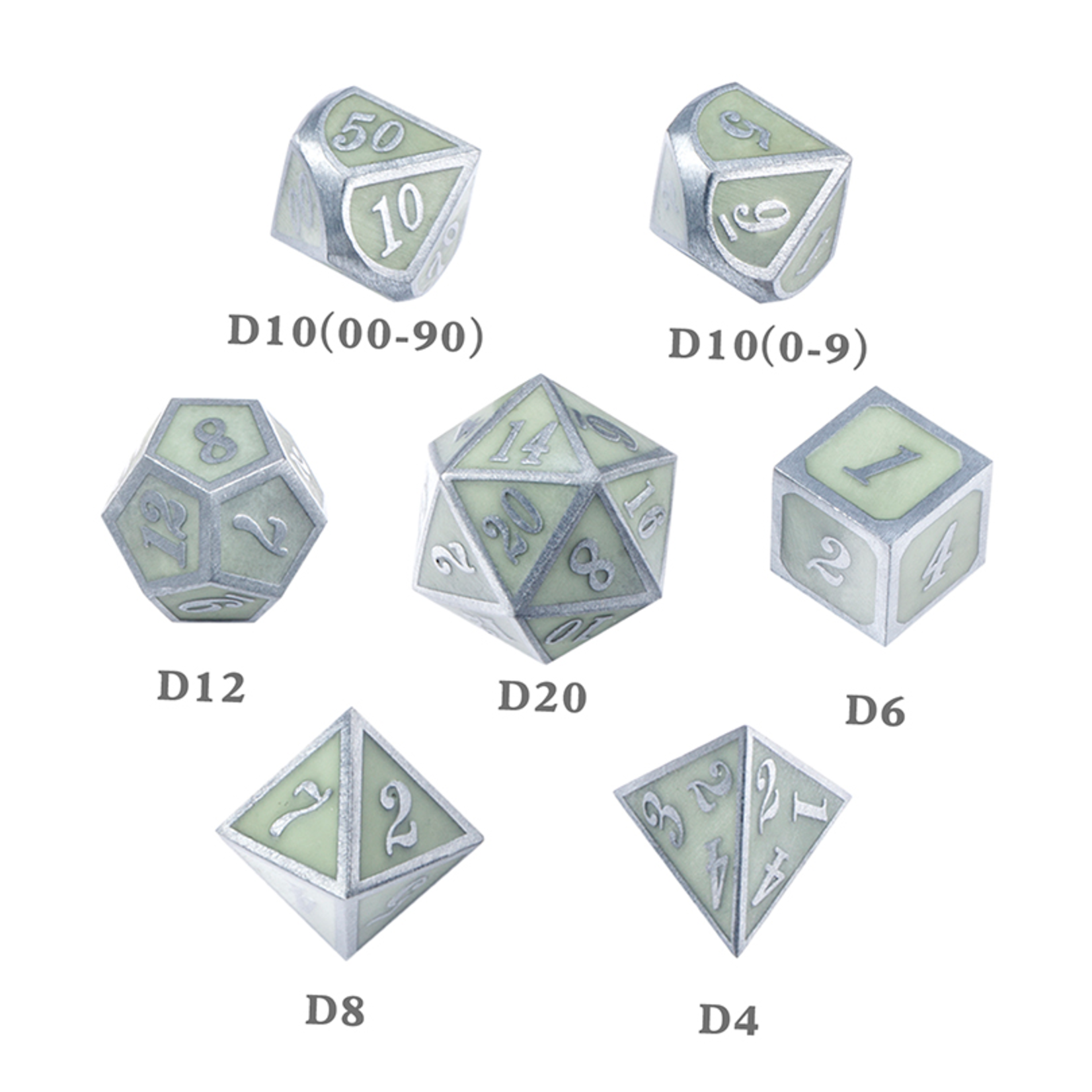 Dice Habit Dice: 7pc Metal & Enamel Green Glow in the Dark