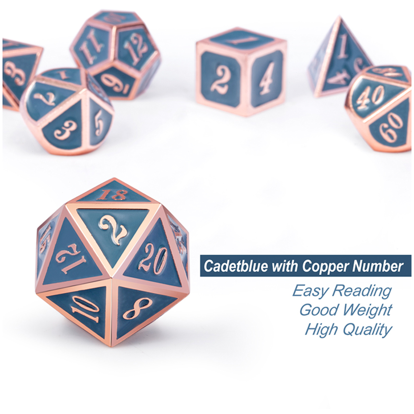 Dice Habit Dice: 7pc Metal & Enamel Cadet Blue & Copper