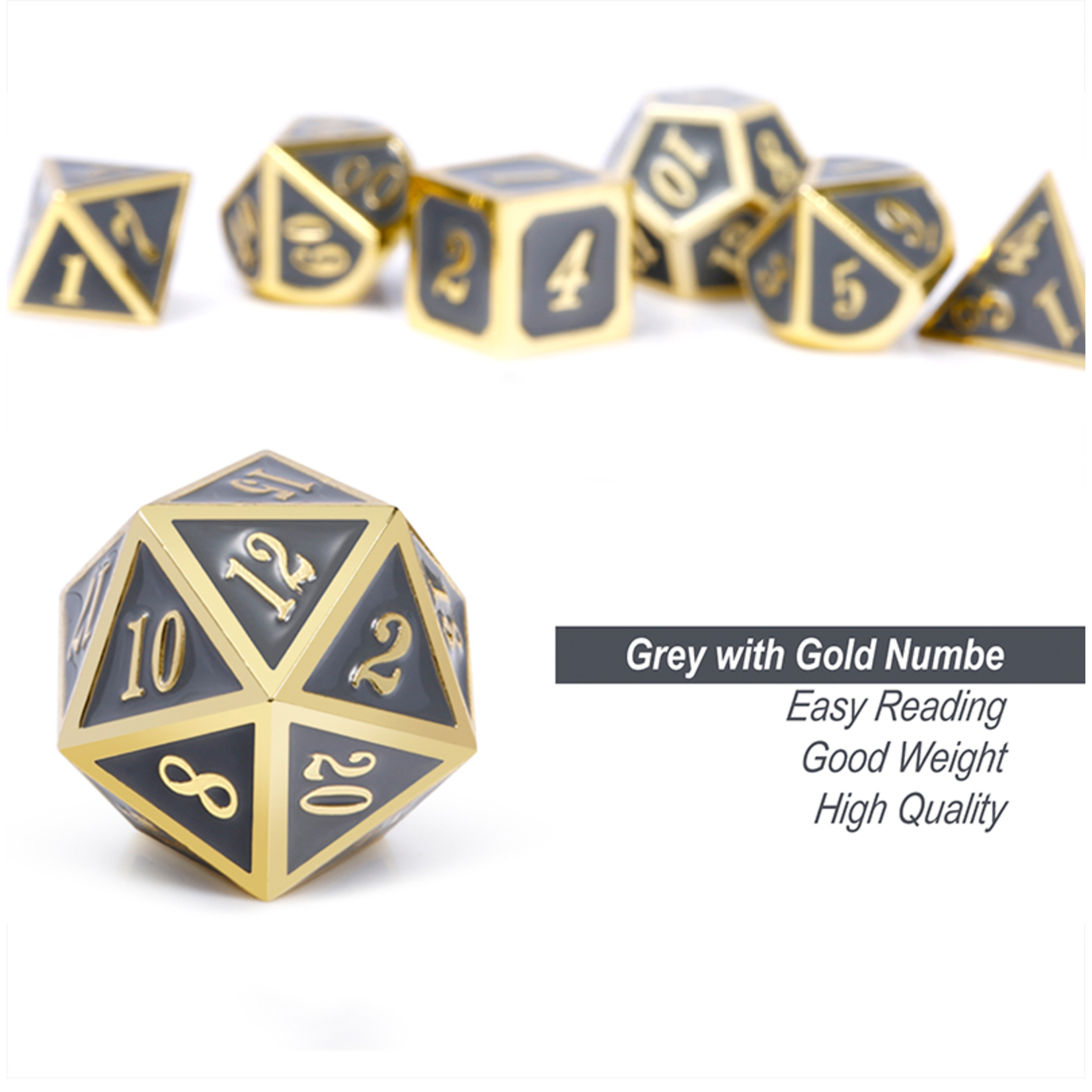 Dice Habit Dice: 7pc Metal & Enamel Gray & Gold
