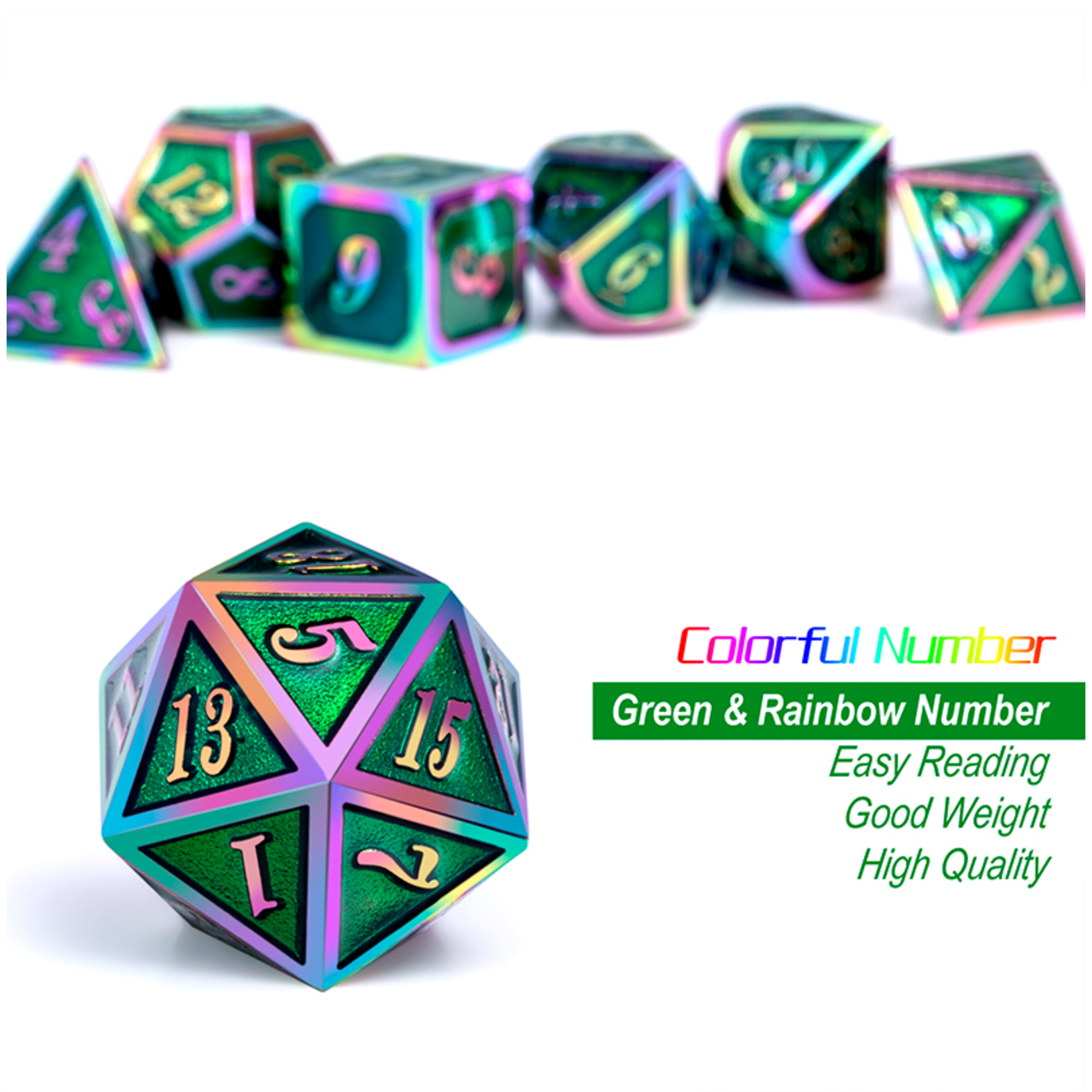 Dice Habit Dice: 7pc Metal & Enamel Green Iridescence