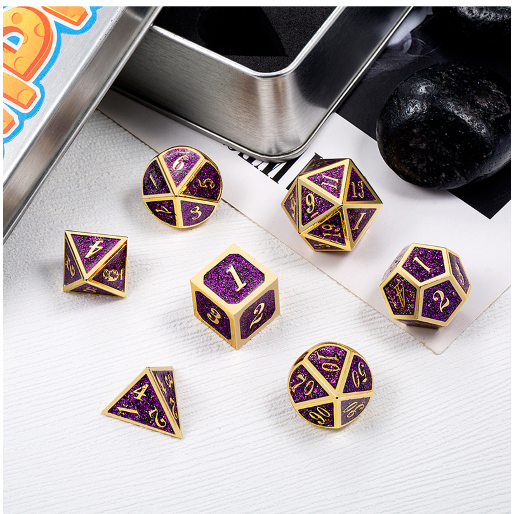 Dice Habit Dice: 7pc Metal & Enamel Purple Glitter