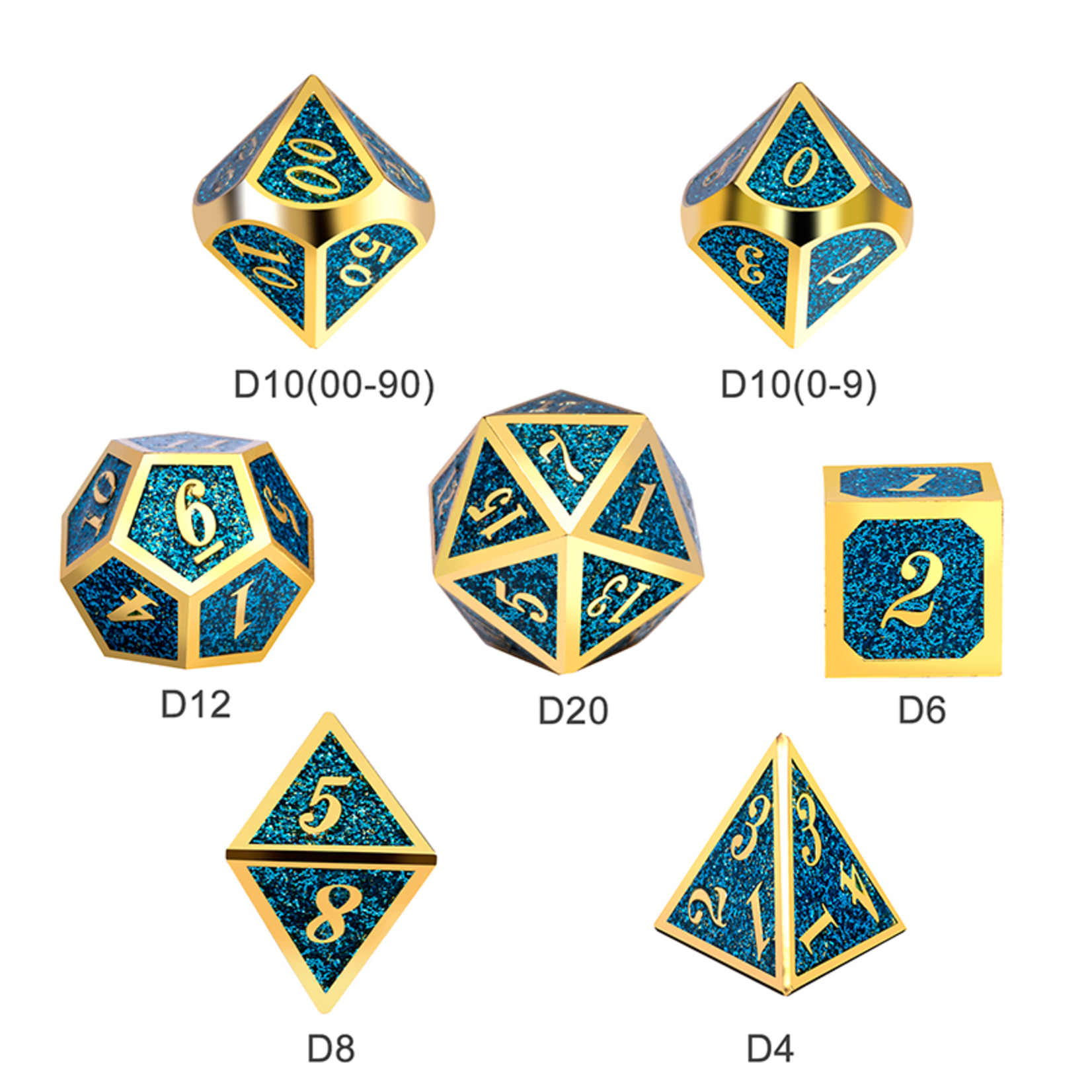 Dice Habit Dice: 7pc Metal & Enamel Teal Glitter