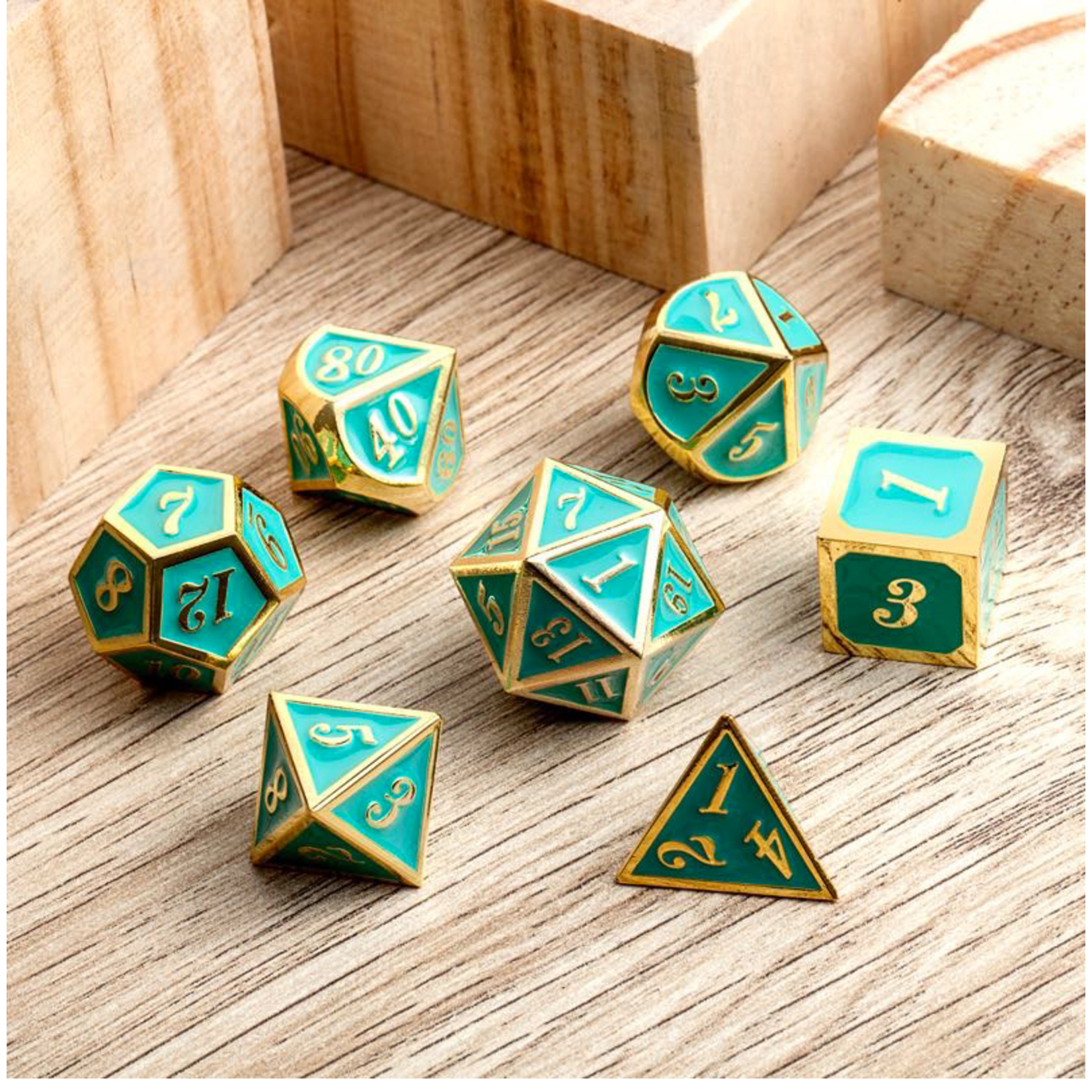 Dice Habit Dice: 7pc Metal & Enamel Teal & Gold