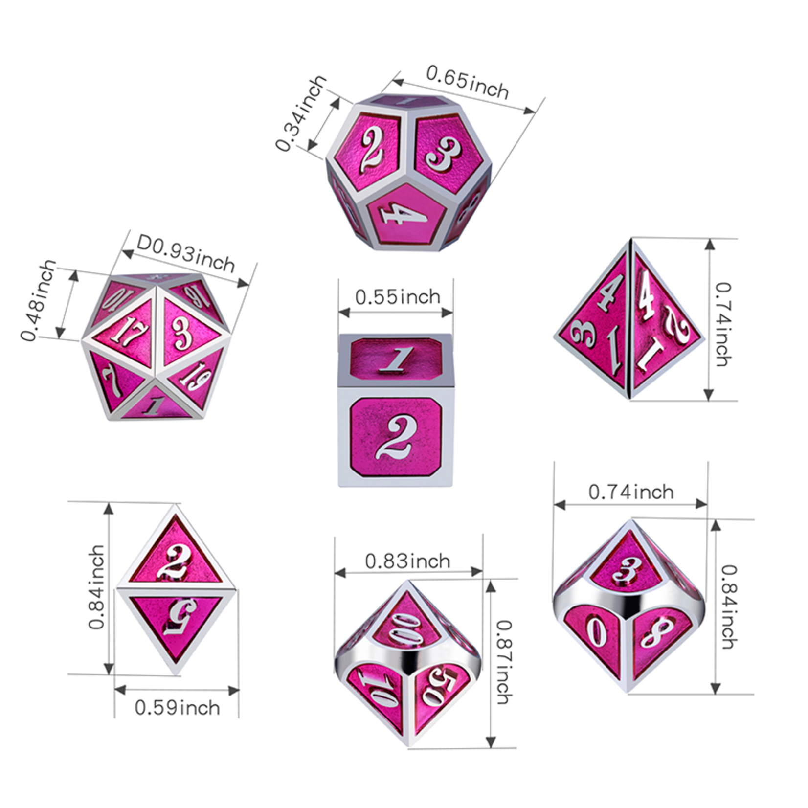 Dice Habit Dice: 7pc Metal & Enamel Magenta & Silver