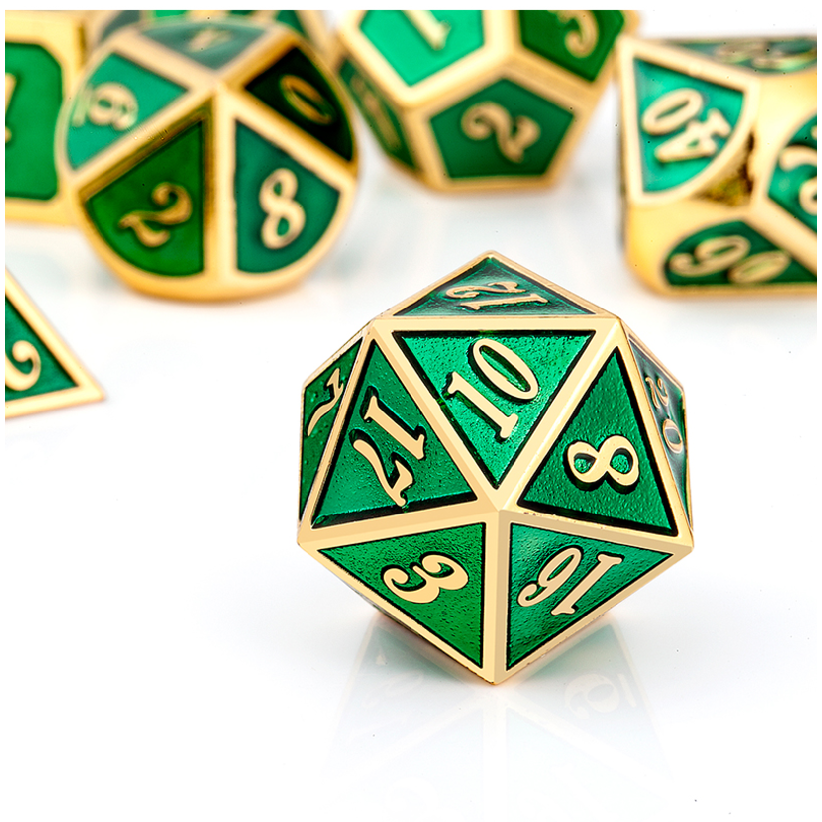 Dice Habit Dice: 7pc Metal & Enamel Green & Gold