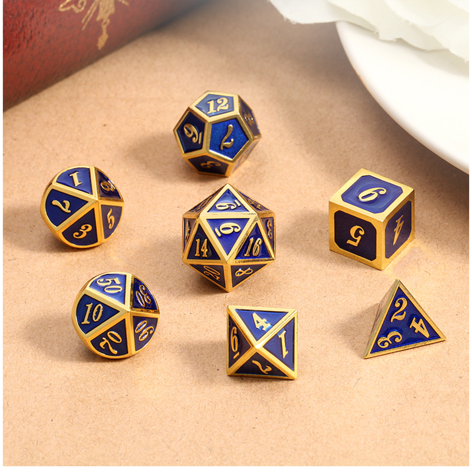 Dice Habit Dice: 7pc Metal & Enamel Blue & Gold