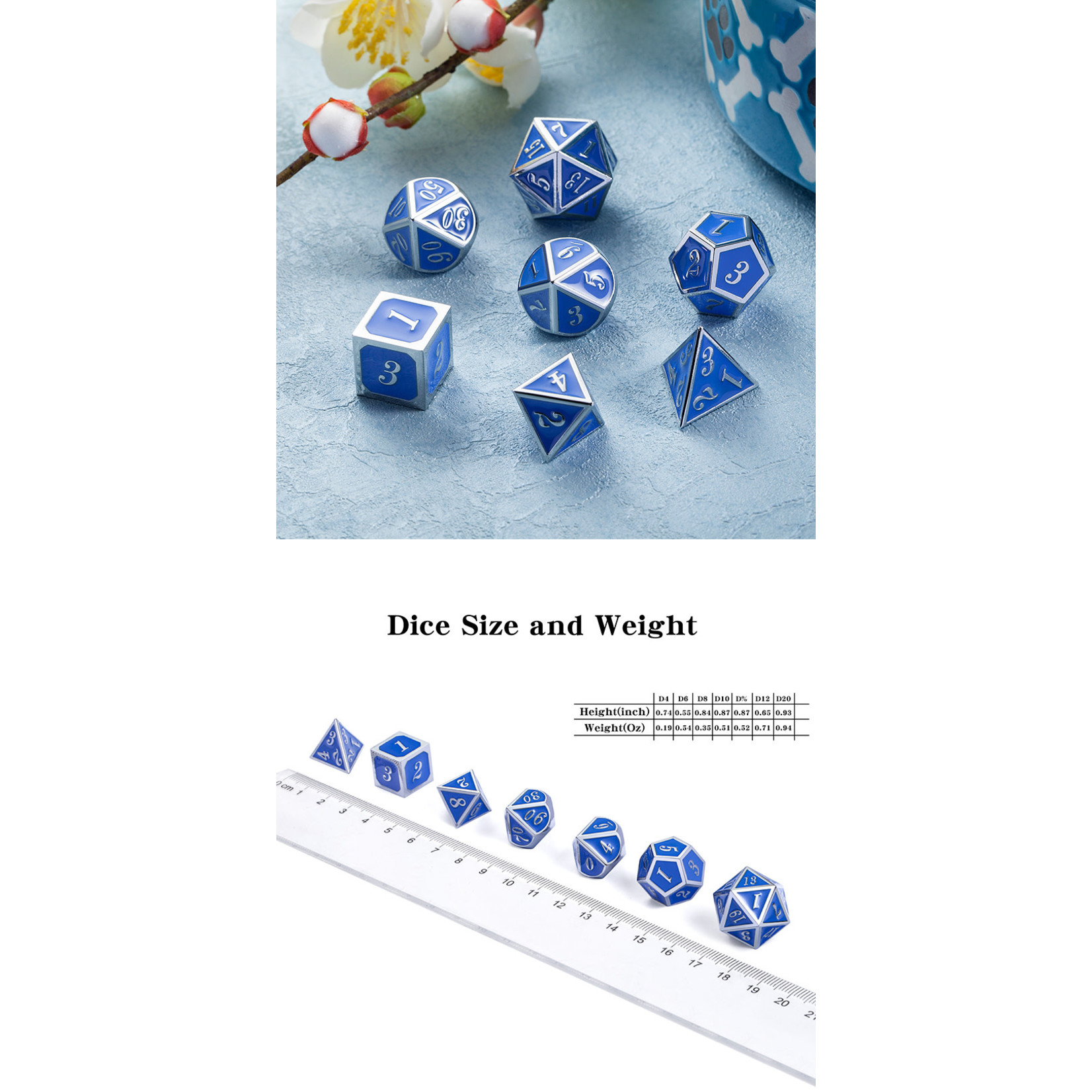 Dice Habit Dice: 7pc Metal & Enamel Azure & Silver