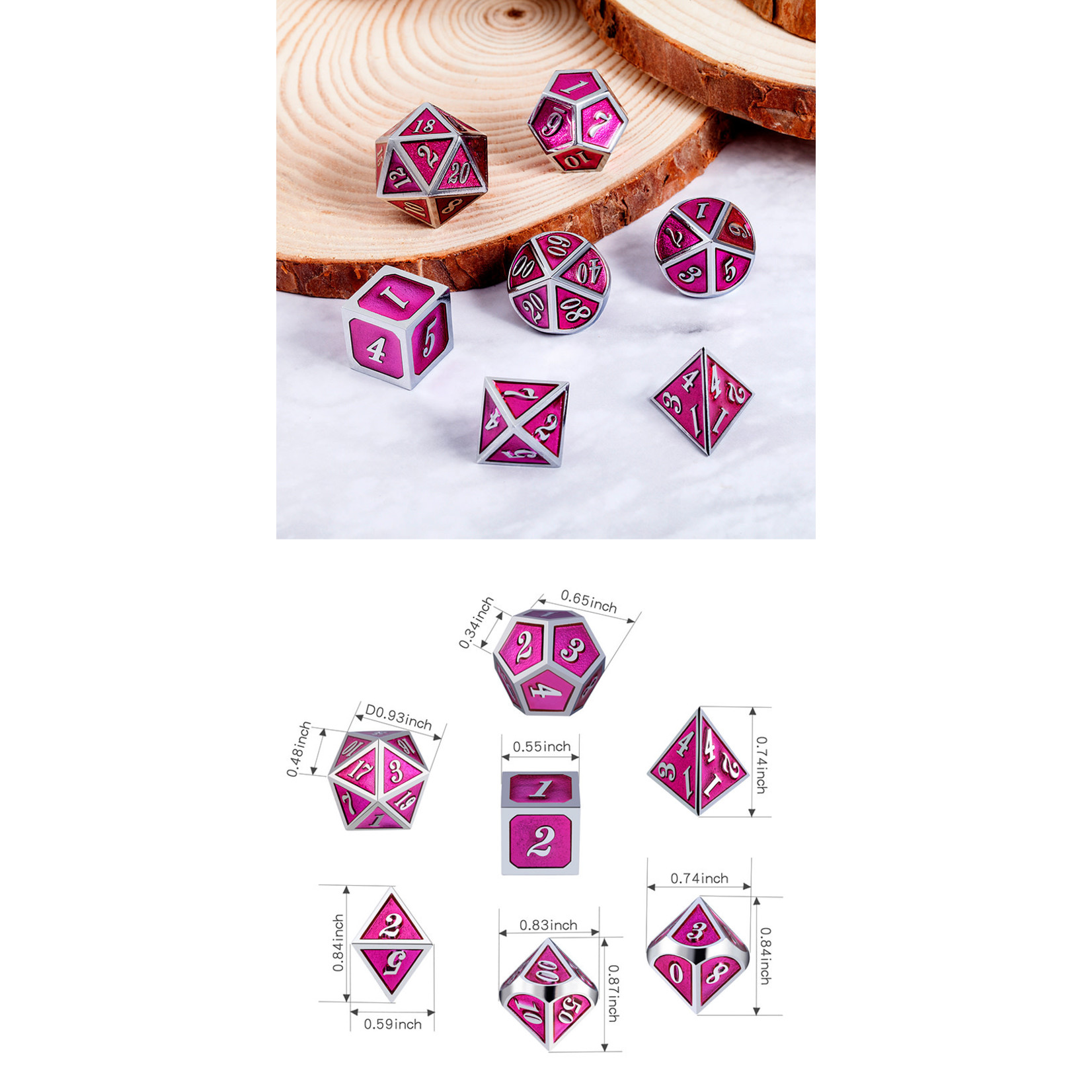 Dice Habit Dice: 7pc Metal & Enamel Magenta & Silver