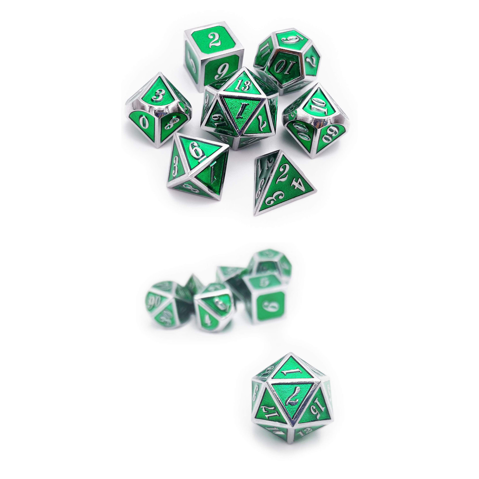 Dice Habit Dice: 7pc Metal & Enamel Shift Green & Silver