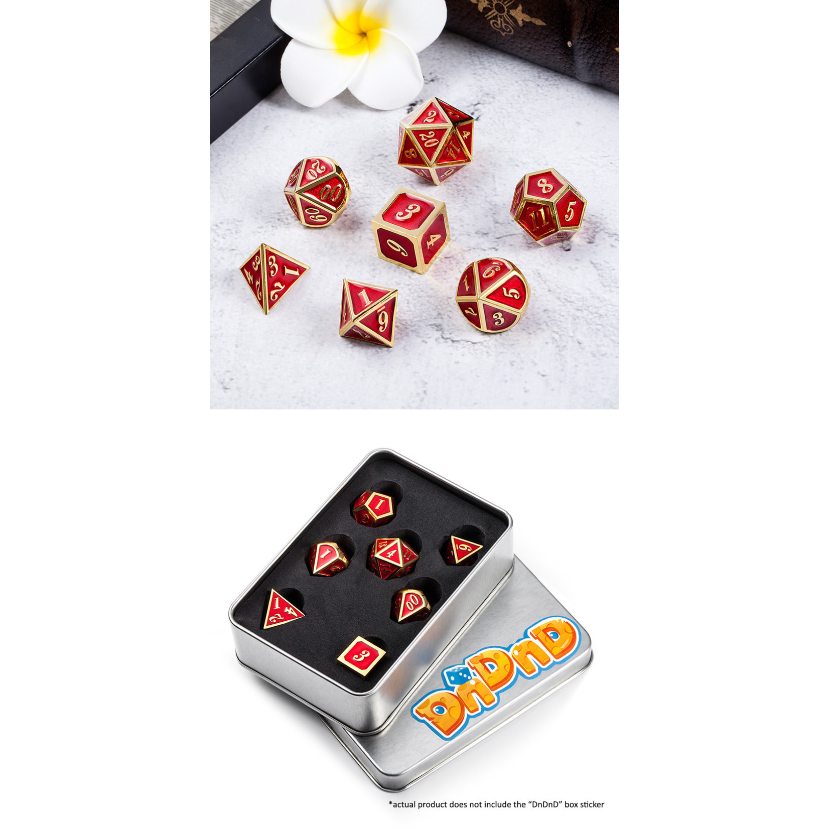 Dice Habit Dice: 7pc Metal & Enamel Red & Gold