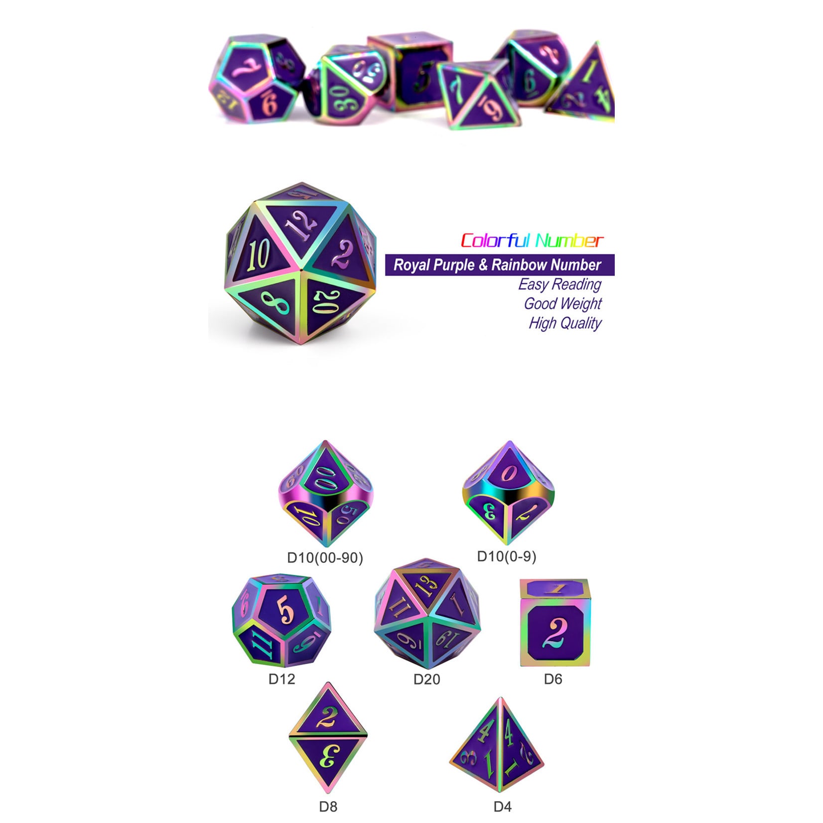 Dice Habit Dice: 7pc Metal & Enamel Royal Purple