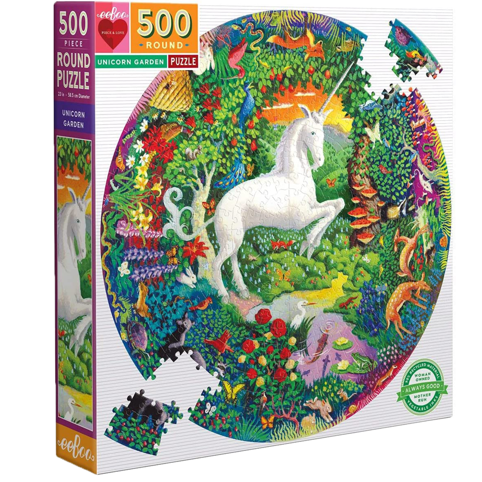 eeBoo Unicorn Garden Round 500pc