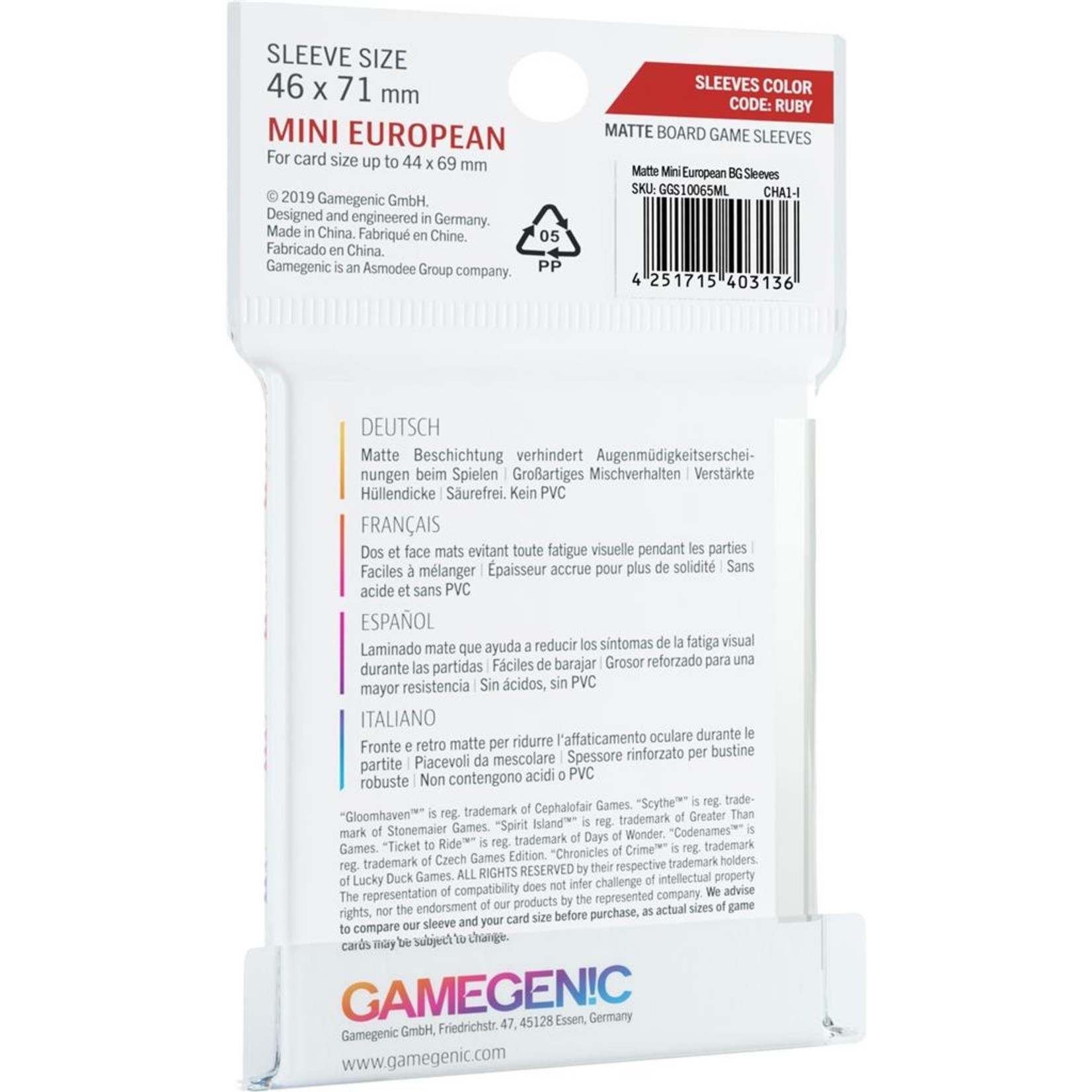 GameGenic Sleeves: Matte BG Mini European (50ct)