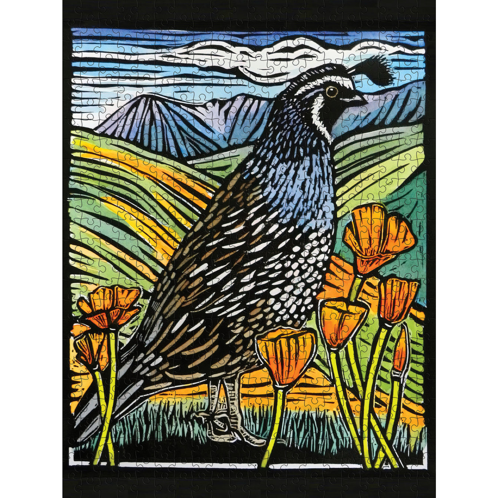 Pomegranate Puzzles California Quail, Molly Hashimoto 500pc