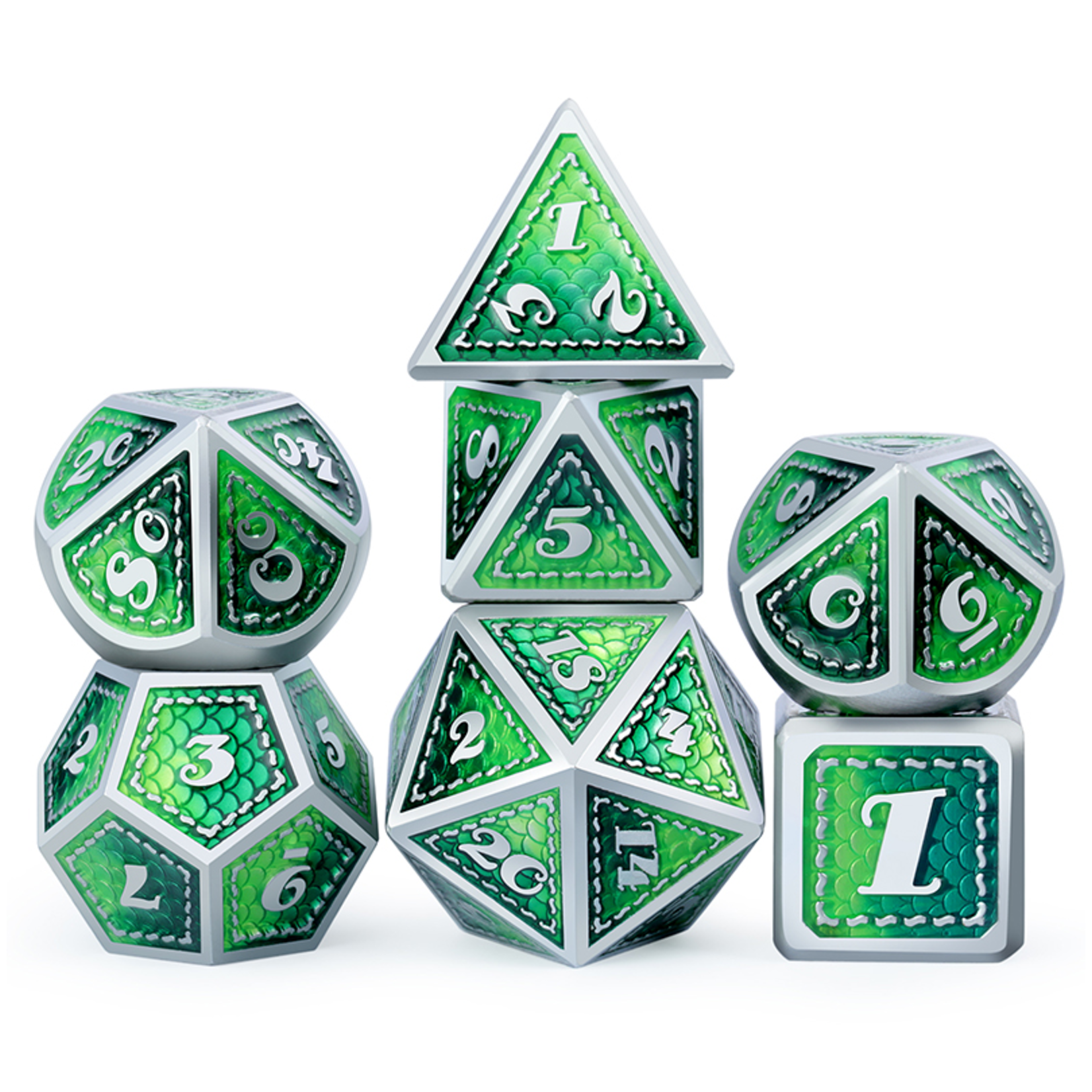 Dice Habit Dice: 7pc Metal & Enamel Dragon Scale - Dragon Green