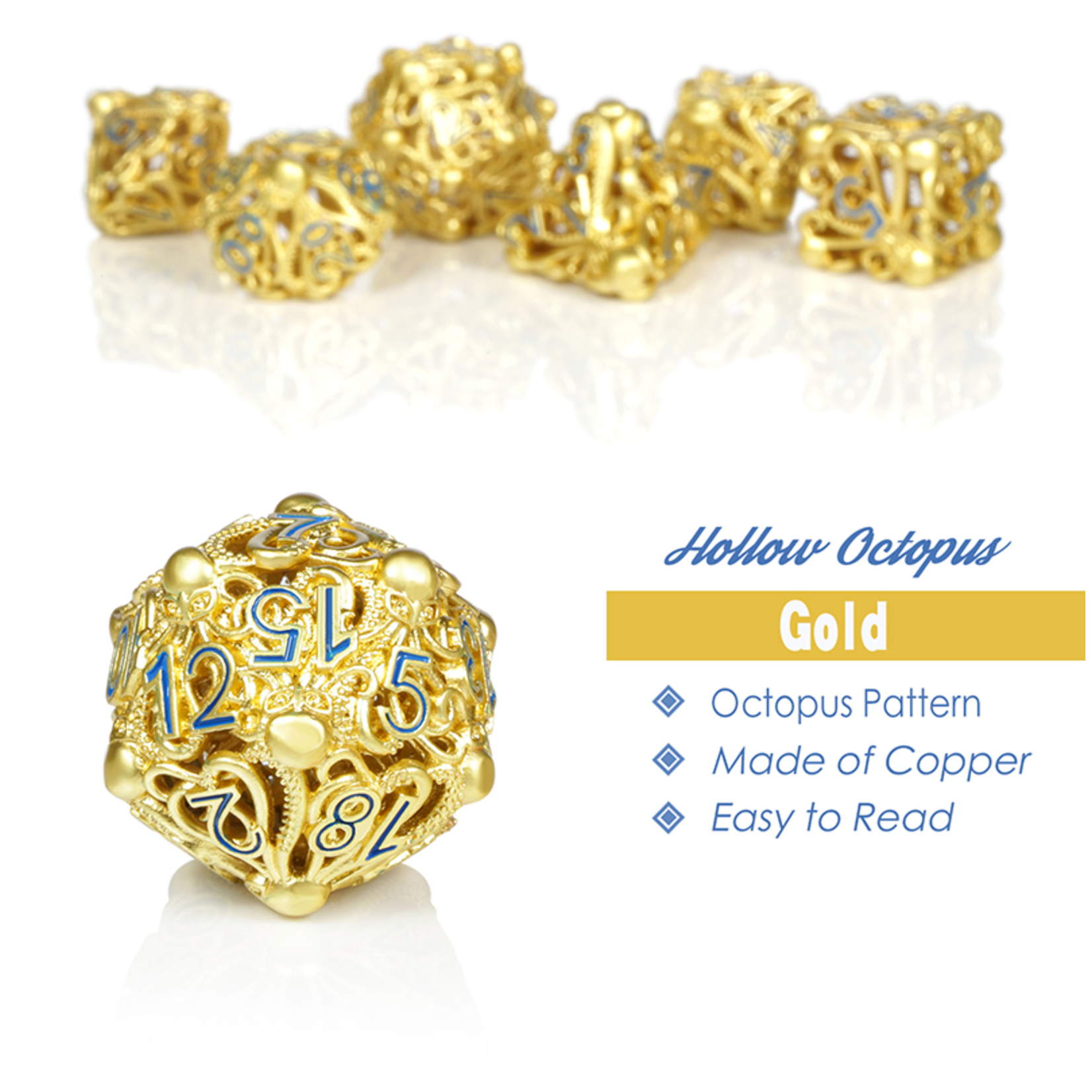 Dice Habit Dice: 7pc Hollow Kraken - Gold & Blue