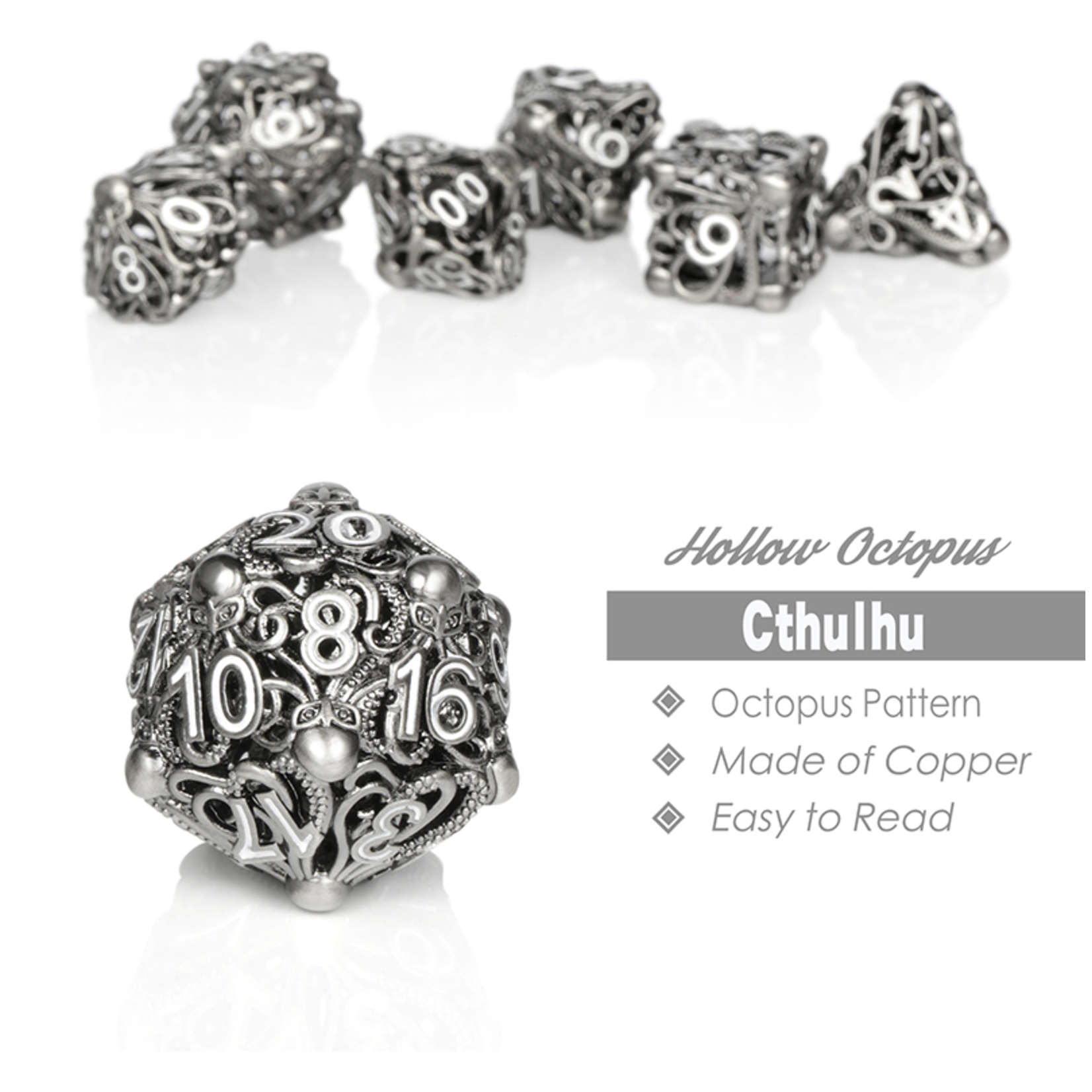 Dice Habit Dice: 7pc Hollow Kraken - Nickel & White