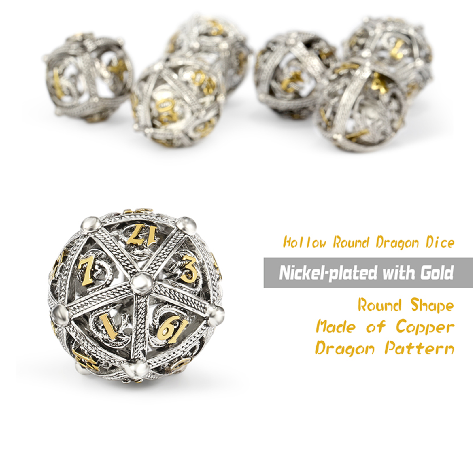 Dice Habit Dice: 7pc Hollow Orb Dragon - Silver & Gold
