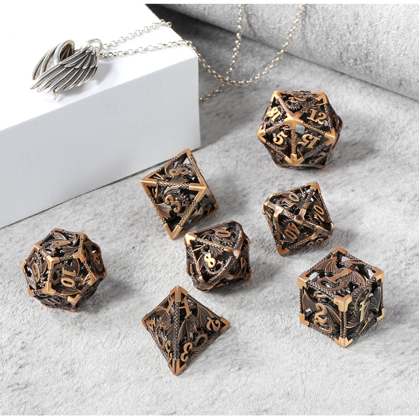 Dice Habit Dice: 7pc Hollow Dragon - Brass