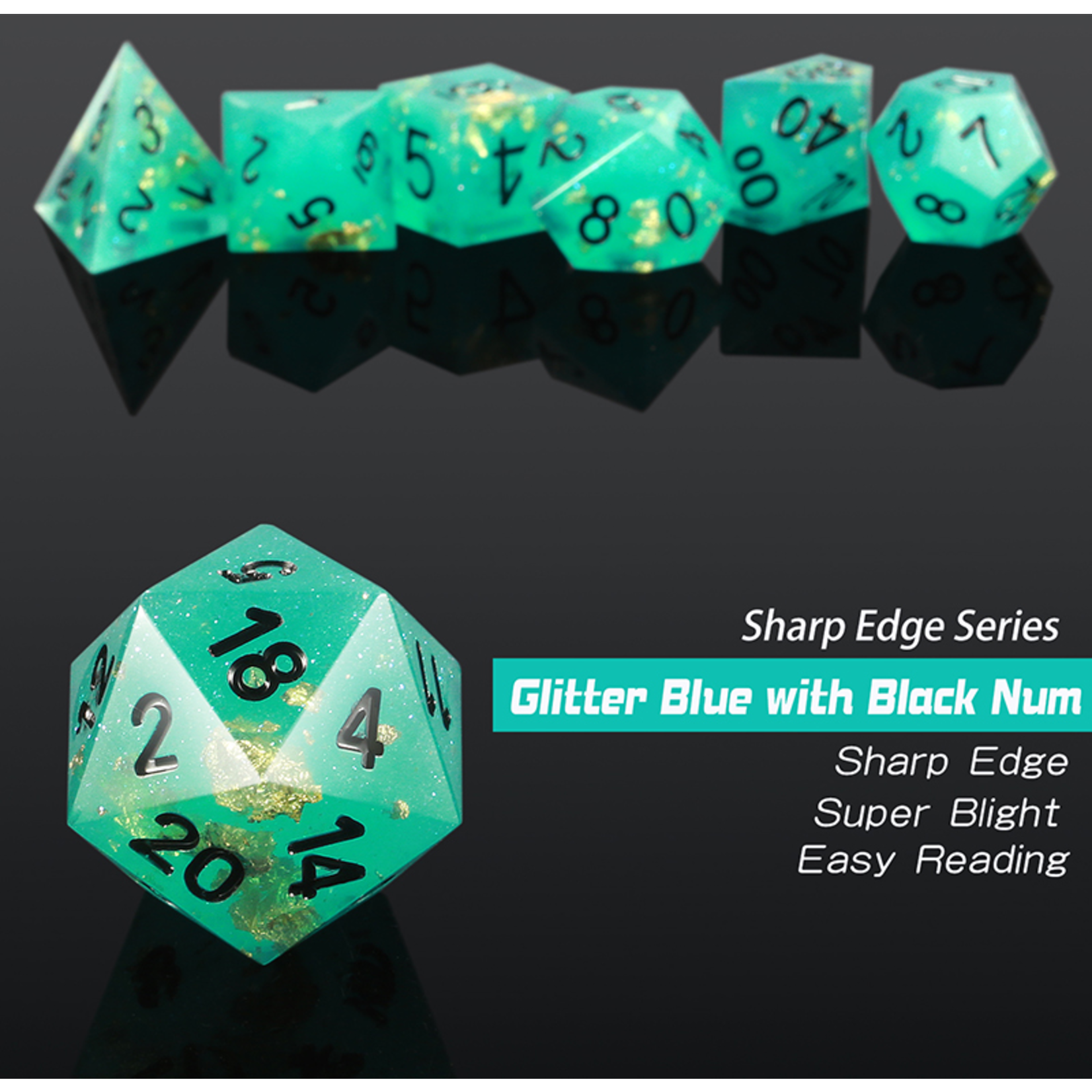 Dice Habit Dice: 7pc Sharp Edge Lagoon - Blue & Black