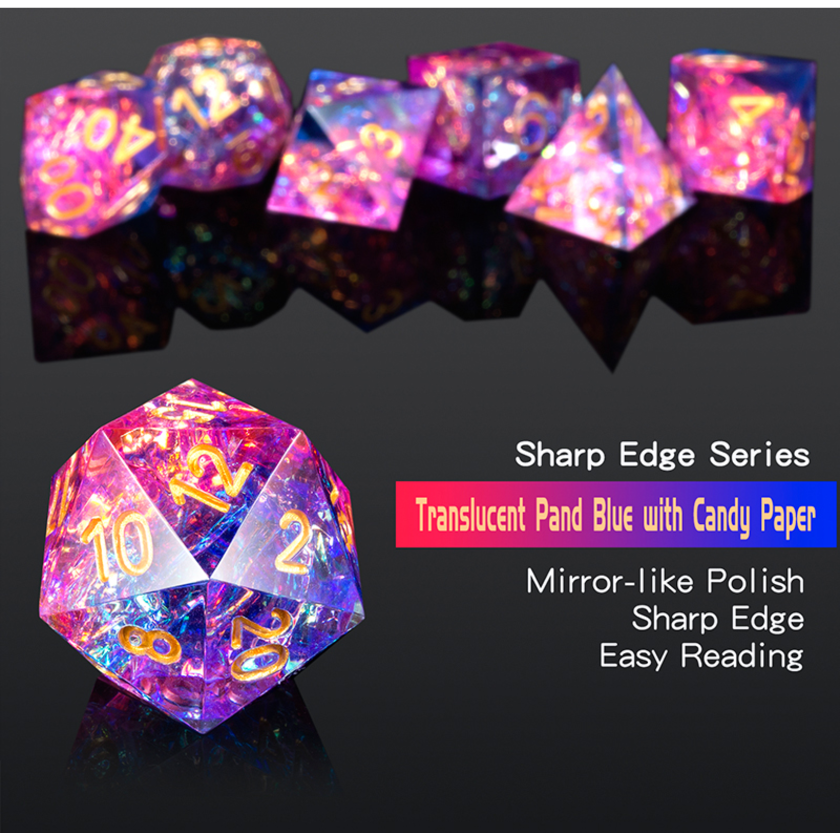 Dice Habit Dice: 7pc Sharp Edge Orion - Translucent Purple & Blue