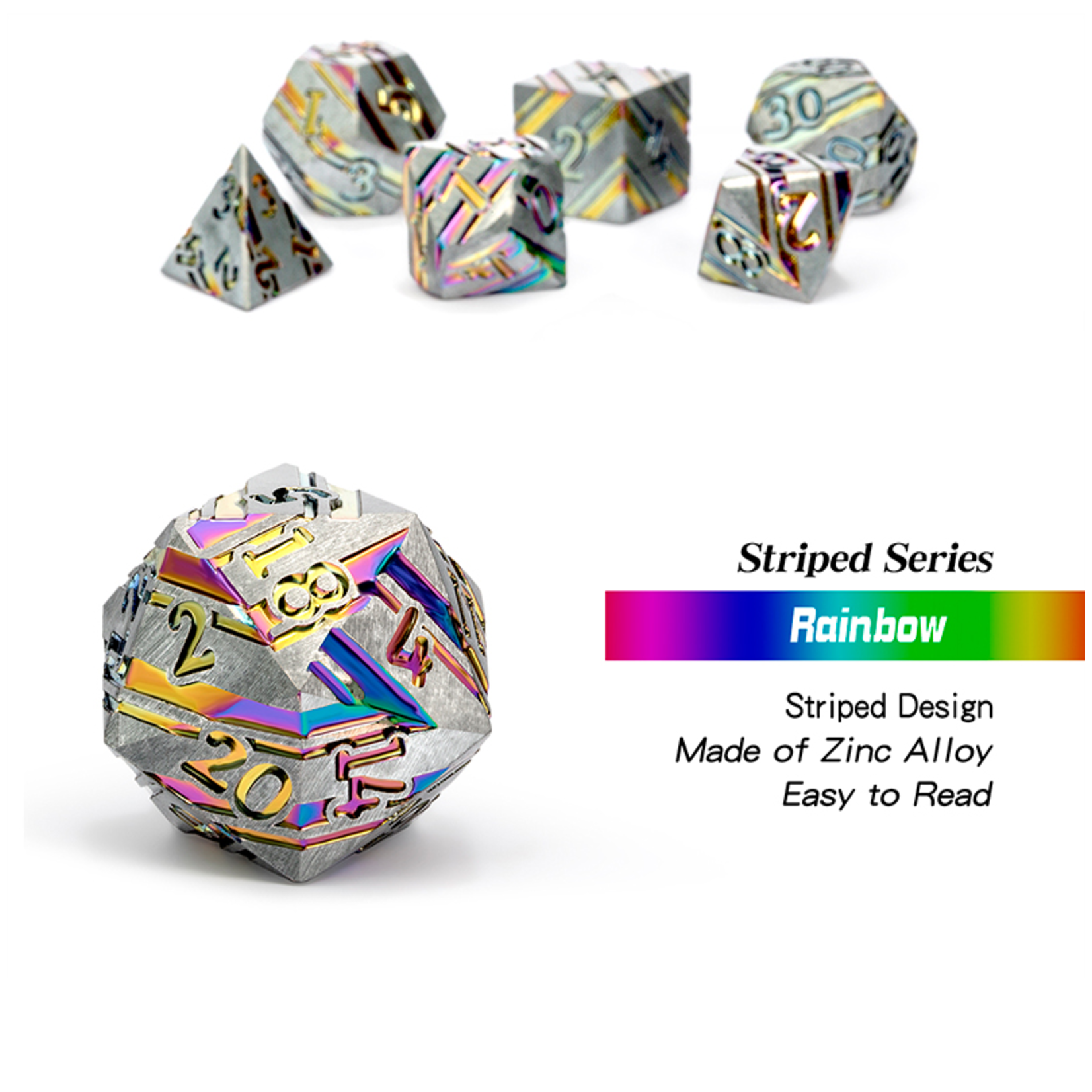 Dice Habit Dice: 7pc Metal Stripe Metallic Rainbow