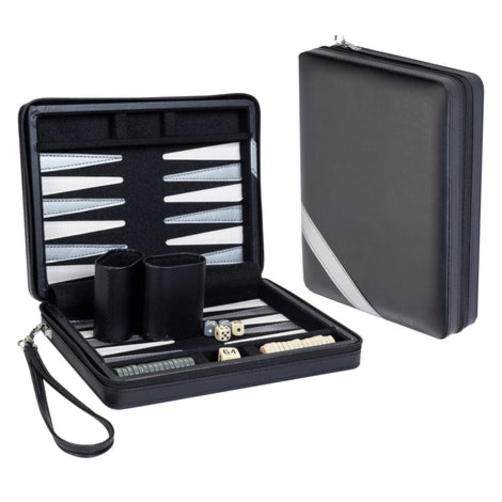 Wood Expressions BACKGAMMON: Magnetic - Black / Gray Zip Case (9")