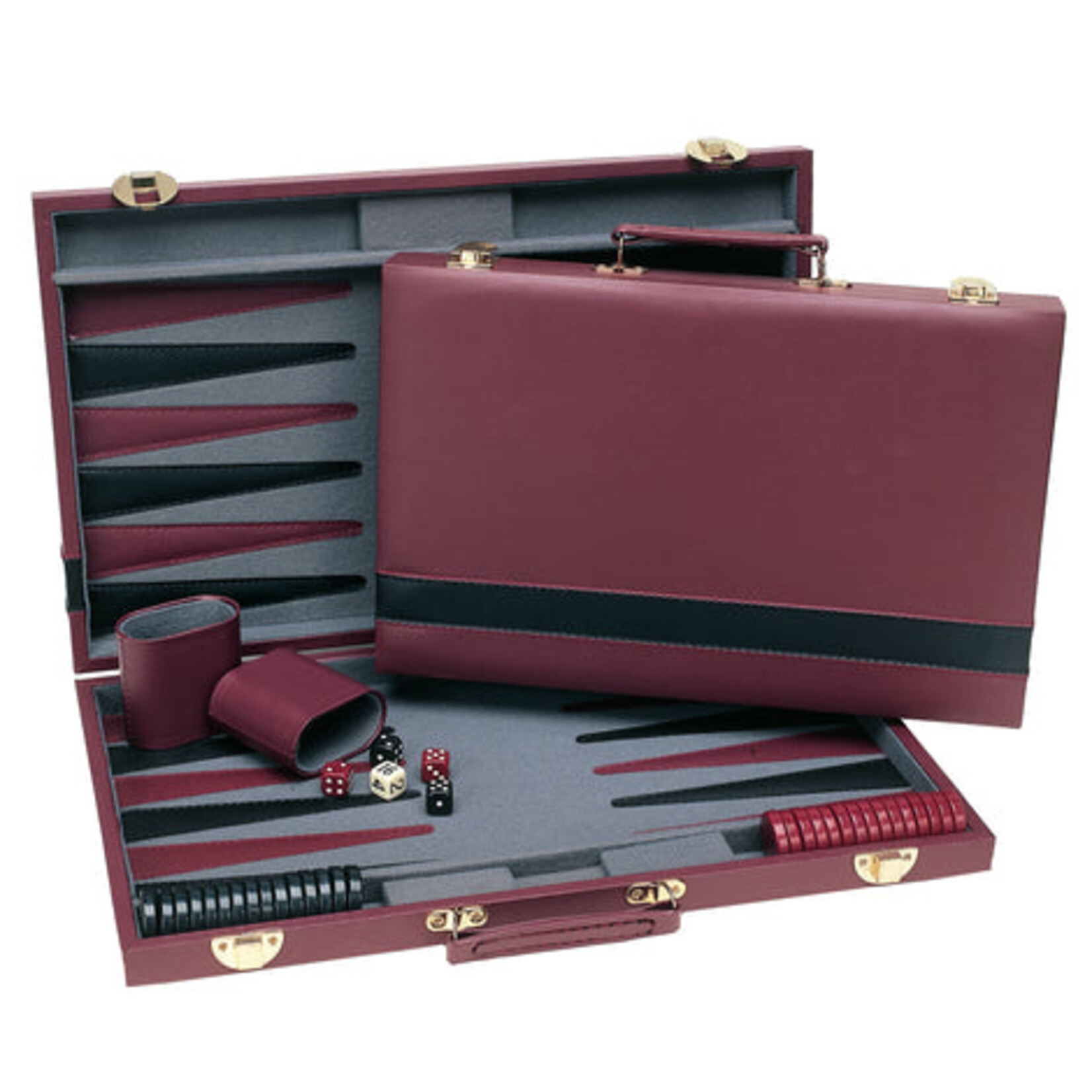 Wood Expressions BACKGAMMON: Burgundy / Black Vinyl Case (15")