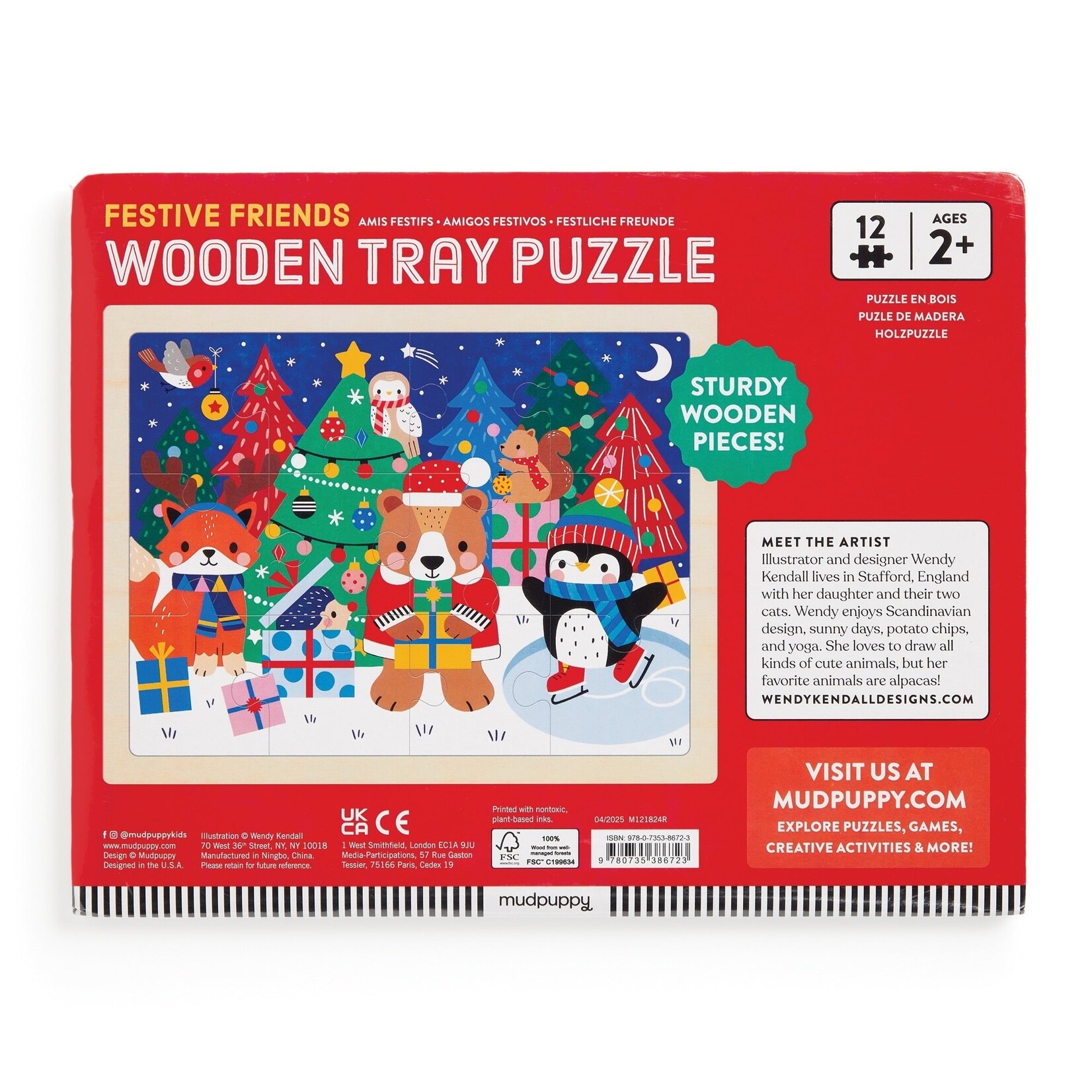 Mudpuppy Tray Puzzle: Christmas Wooden 12pc