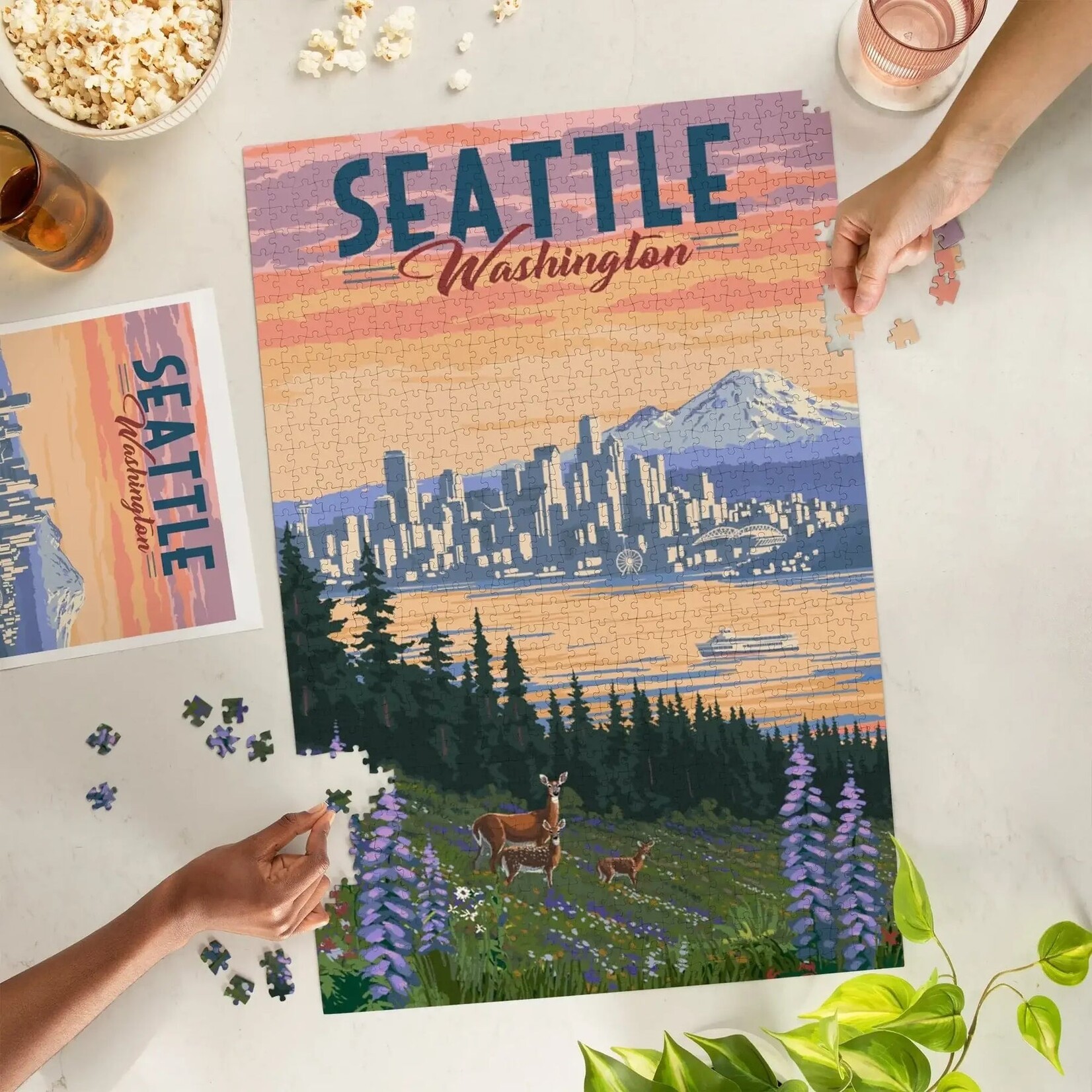 Lantern Press Seattle WA: Deer & Spring Flowers 1000pc