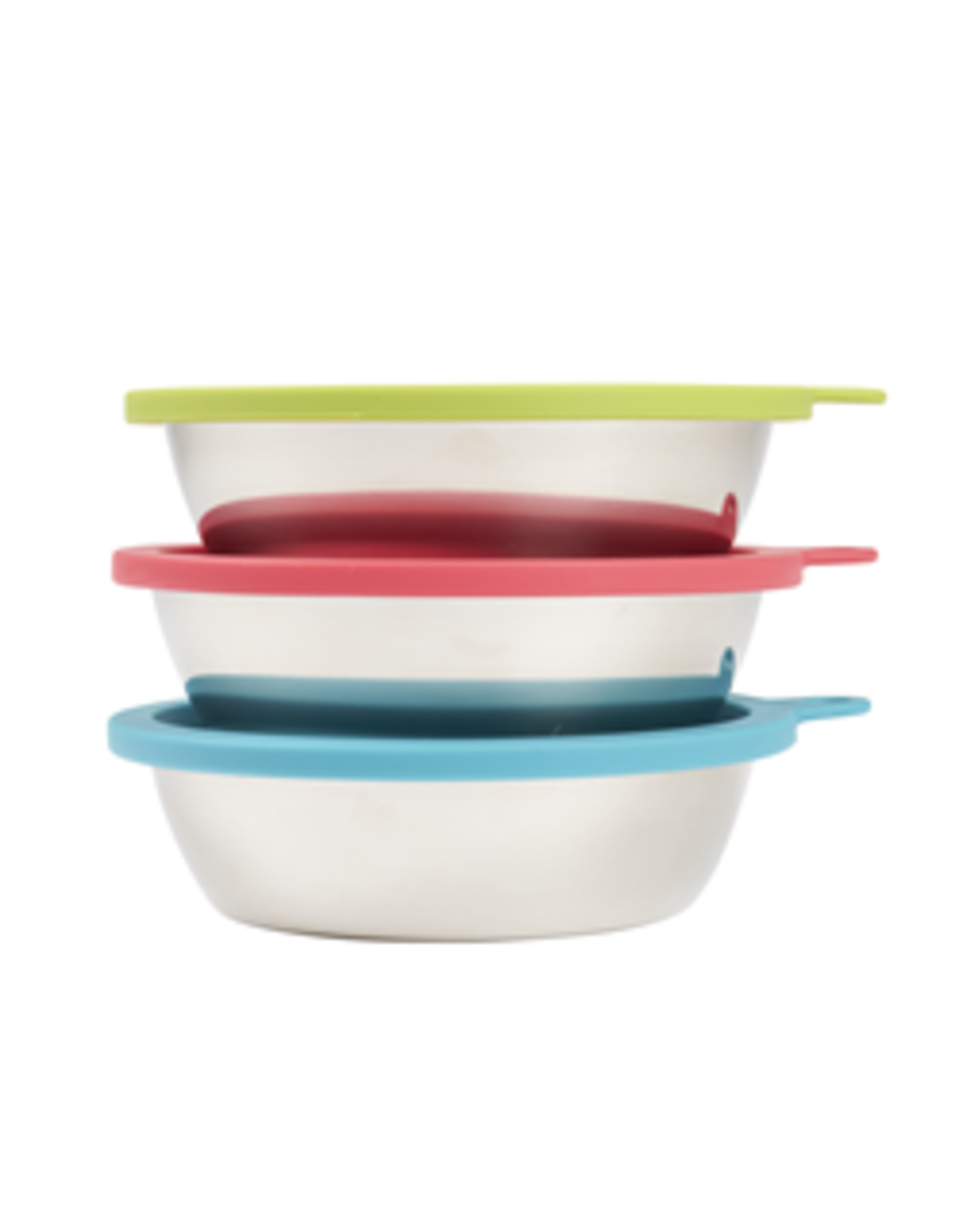MessyMutts MessyMutts - 6pc Set - StainlessSaucerBowls w. Lids - MD Blue,Green,Watermelon