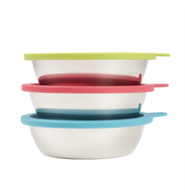 MessyMutts MessyMutts - 6pc Set - StainlessSaucerBowls w. Lids - XL Blue,Green,Watermelon