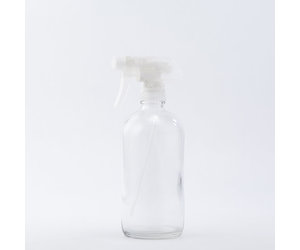 Clear Glass Laundry Bottles With White Pump or Sprayer 16oz Glass
