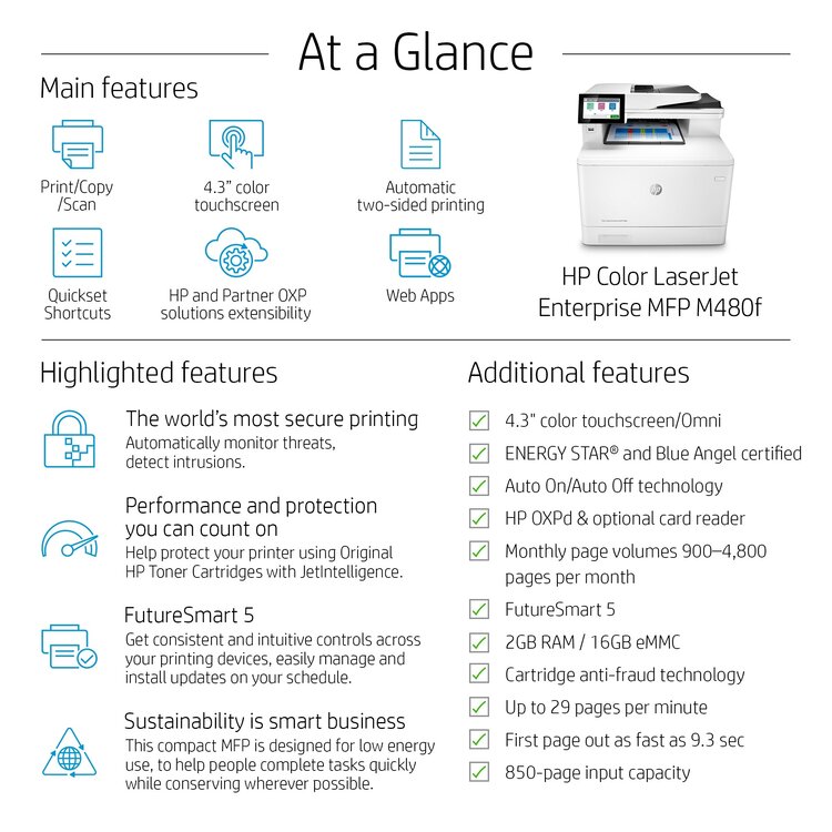 HP LaserJet Enterprise M480f multi-function color printer