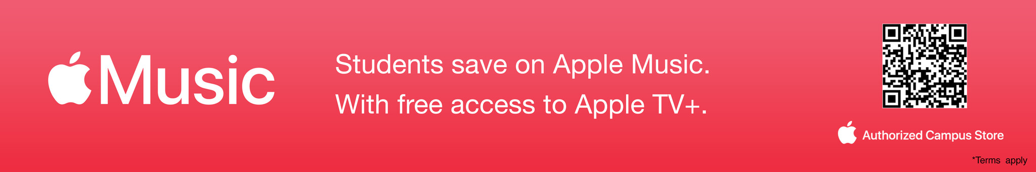 Students save on Apple Music. With free access to Apple TV+. Authorized Campus Store *Terms Apply