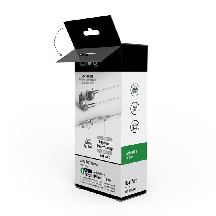 Charge MAXX Audio MAXX Earbuds with Mic - Black or White