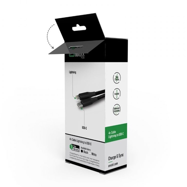 Charge MAXX USB-C to Lightning (non-MFI) Charge Cable 4ft - Black or White