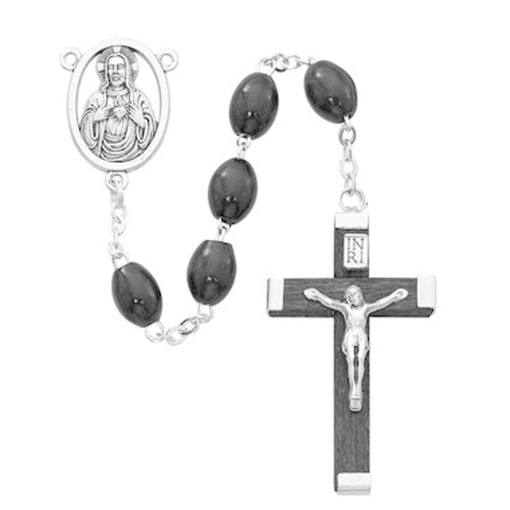 Black Wood Rosary Sacred Heart 151R