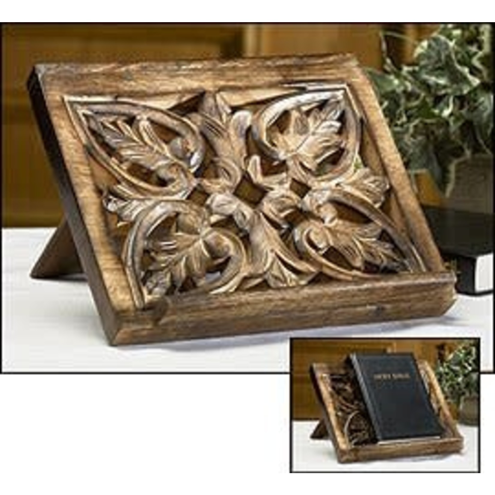 Small Wood Carved Bible Stand