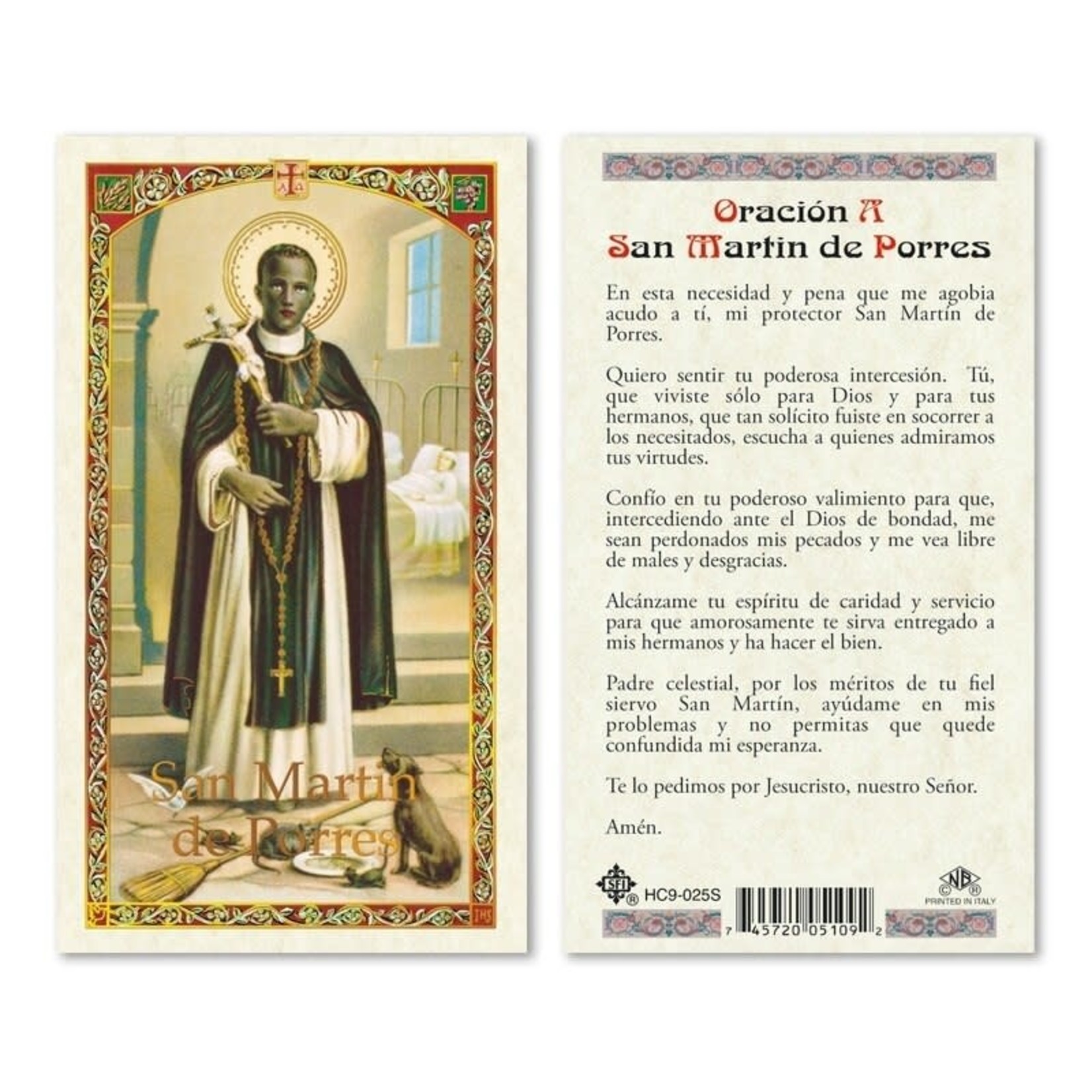 San Martin de Porres Prayer Card (Spanish)