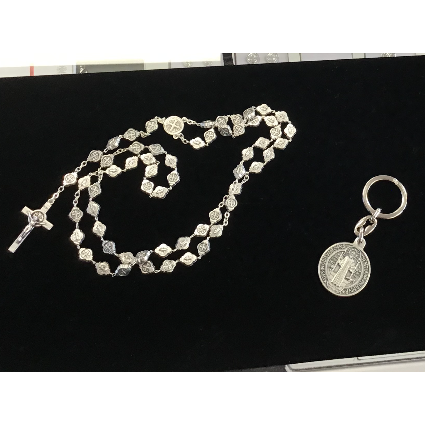 St Benedict Metal Rosary & Keychain Set