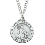 St Dominic Sterling Round w/20” Rhodium Chain