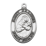 St Francis Oval Sterling Pendant  w/24” Chain