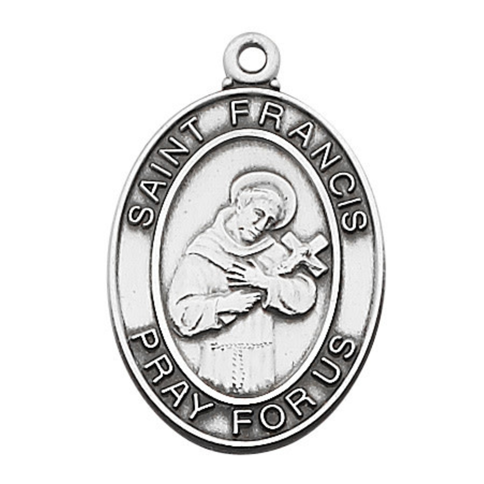 St Francis Oval Sterling Pendant  w/24” Chain