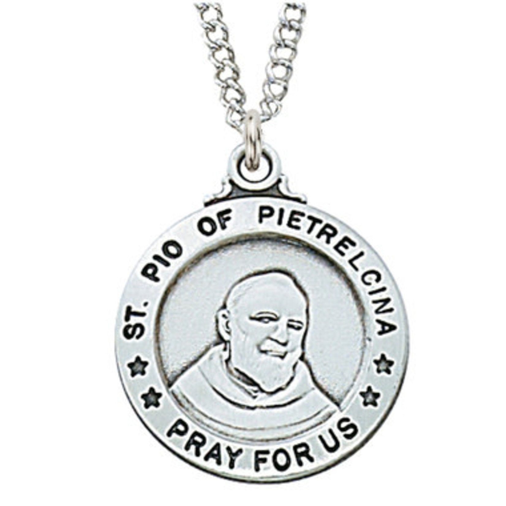 St Padre Pio Sterling Medal w/ 20”  Chain